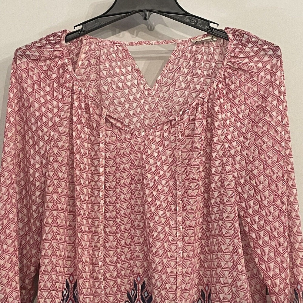 Lucky Brand Top Long Sleeve Blouse V Neck Tie Semi Sheer Peasant Size 1X Boho - Picture 2 of 11